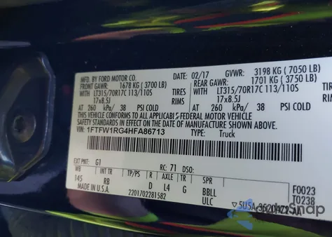 2017 Ford F-150 Raptor from USA, damaged, VIN 1FTFW1RG4HFA86713